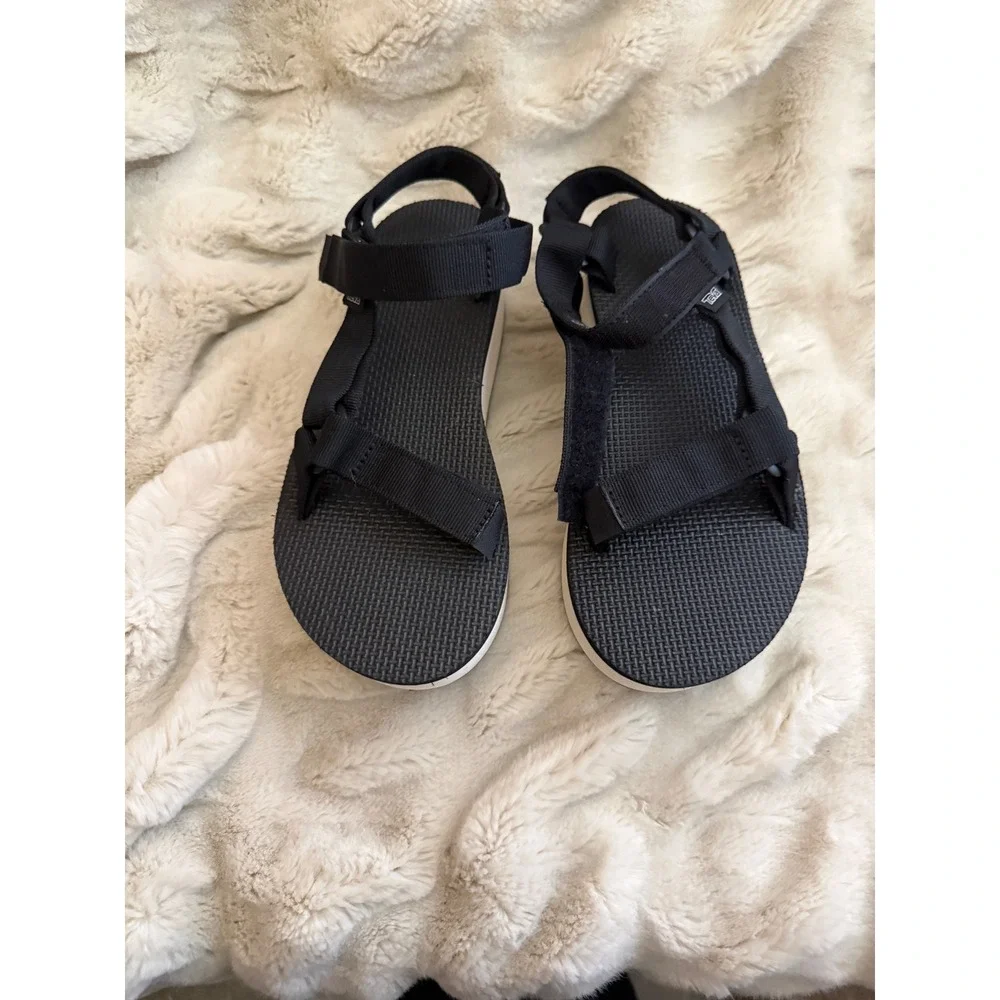 Teva Flatform Universal Sandals Black White Platform Strappy 1008844 Womens 7